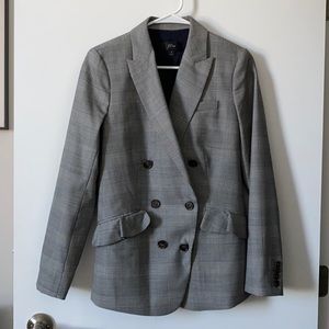 J. Crew double breasted plaid blazer with ruffle pockets